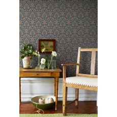 Kép 2/6 - Boras Barokk Ornamentikás kék vlies tapéta Foglavik Blue 53 cm X 10 m