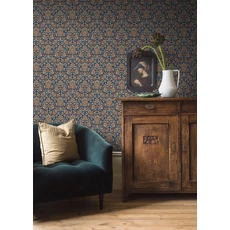 Kép 3/6 - Boras Barokk Ornamentikás kék vlies tapéta Foglavik Blue 53 cm X 10 m