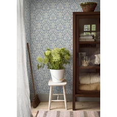 Kép 2/5 - Boras Barokk Ornamentikás kék vlies tapéta Foglavik Blue 53 cm X 10 m