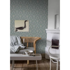 Kép 3/5 - Boras Barokk Ornamentikás kék vlies tapéta Foglavik Blue 53 cm X 10 m