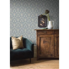 Kép 4/5 - Boras Barokk Ornamentikás kék vlies tapéta Foglavik Blue 53 cm X 10 m