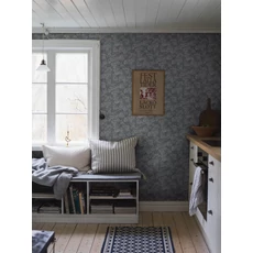 Kép 4/5 - Boras Gobelin hatású klasszikus levél mintás kék vlies tapéta Waldemar Blue 53 cm X 10 m