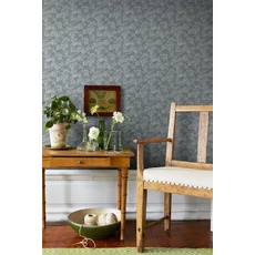 Kép 2/5 - Boras Gobelin hatású klasszikus levél mintás kék vlies tapéta Waldemar Blue 53 cm X 10 m