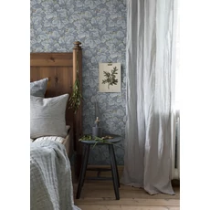 Kép 3/5 - Boras Gobelin hatású klasszikus levél mintás kék vlies tapéta Waldemar Blue 53 cm X 10 m