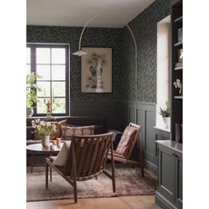 Kép 1/7 - Boras Gobelin hatású klasszikus levél mintás sötétkék vlies tapéta Waldemar Blue 53 cm X 10 m