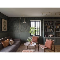 Kép 5/7 - Boras Gobelin hatású klasszikus levél mintás sötétkék vlies tapéta Waldemar Blue 53 cm X 10 m