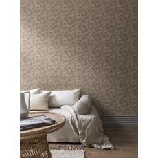 Kép 2/3 - Boras Gobelin hatású klasszikus levél mintás barna vlies tapéta Waldemar Beige 53 cm X 10 m