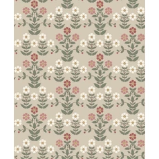 Kép 1/5 - Boras Klasszikus skandináv virág mintás zöld-piros vlies tapéta Sippor Red 53 cm X 10 m