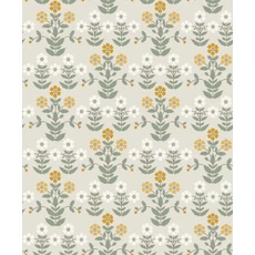 Kép 1/4 - Boras Klasszikus skandináv virág mintás zöld-bézs vlies tapéta Sippor Yellow 53 cm X 10 m