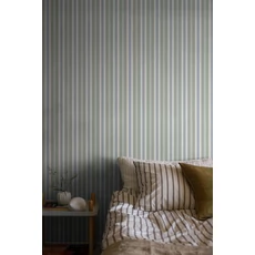 Kép 2/6 - Boras Romantikus csíkos zöld vlies tapéta Hedda Green 53 cm X 10 m