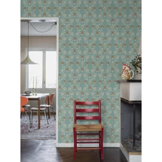 Kép 1/4 - Boras Virág mintás vintage kék vlies tapéta Isolde 53 cm X 10 m