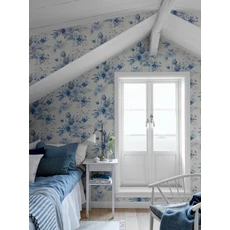 Kép 5/7 - Boras Klasszikus virágcsokros kék tapéta Floral Charm Blue 53 cm X 10 m