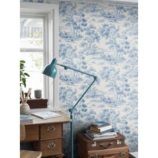 Kép 6/7 - Boras Klasszikus erdő mintás kék vlies tapéta Countryside Morning Blue 53 cm X 10 m