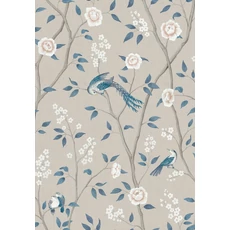 Kép 1/4 - Boras Romantikus madaras virágos kék vlies tapéta Paradise Birds Blue 53 cm X 10 m