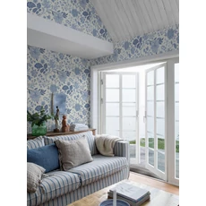 Kép 5/7 - Boras Romantikus virágos kék vlies tapéta Alicia Blue 53 cm X 10 m