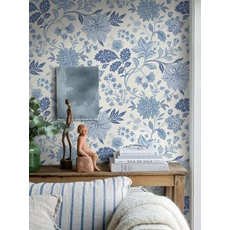 Kép 6/7 - Boras Romantikus virágos kék vlies tapéta Alicia Blue 53 cm X 10 m