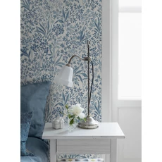 Kép 3/4 - Boras Romantikus levél mintás fehér-kék vlies tapéta Nocturne Blue 53 cm X 10 m