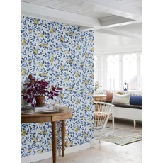 Kép 3/4 - Boras Mediterrán citromos kék-sárga vlies tapéta Citronträd Blue 53 cm X 10 m