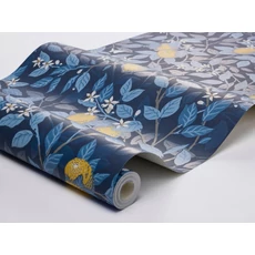 Kép 2/4 - Boras Mediterrán citromos sötétkék-sárga vlies tapéta Citronträd Blue 53 cm X 10 m