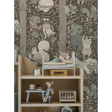 Kép 4/7 - Boras Mókus mintás barna vlies gyerek tapéta Charlie Multi 53 cm X 10 m