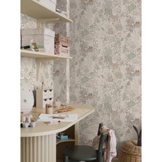 Kép 10/11 - Boras Mókus mintás bézs vlies gyerek tapéta Charlie Multi 53 cm X 10 m
