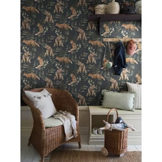 Kép 1/5 - Boras Róka mintás sötétkék vlies gyerek tapéta Wild Forest Blue 53 cm X 10 m