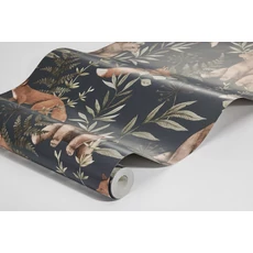 Kép 5/5 - Boras Róka mintás sötétkék vlies gyerek tapéta Wild Forest Blue 53 cm X 10 m