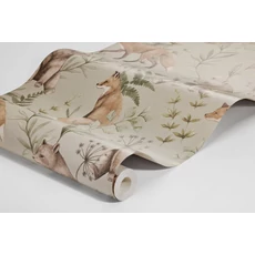 Kép 6/6 - Boras Róka mintás bézs vlies gyerek tapéta Wild Forest Beige 53 cm X 10 m