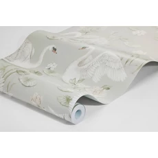 Kép 3/3 - Boras Hattyú mintás romantikus zöld vlies tapéta Lily Swan Green 53 cm X 10 m