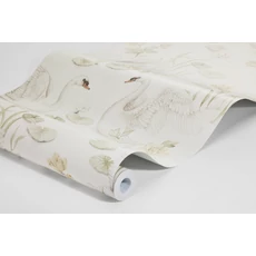 Kép 3/3 - Boras Hattyú mintás romantikus bézs vlies tapéta Lily Swan White 53 cm X 10 m