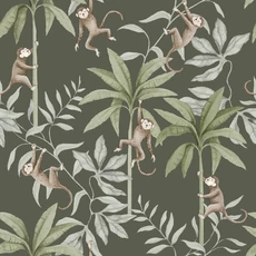 Kép 1/3 - Boras Majom mintás zöld vlies gyerek tapéta Jungle Friends Green 53 cm X 10 m