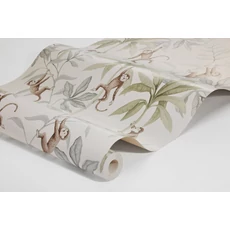 Kép 6/6 - Boras Majom mintás bézs vlies gyerek tapéta Jungle Friends White 53 cm X 10 m