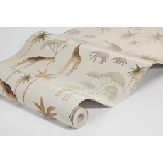 Kép 3/3 - Boras Szavanna állatai zöld-barna vlies tapéta Savannah White 53 cm X 10 m