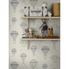 Kép 1/7 - Boras Hőlégballonos kék vlies gyerek tapéta Up In The Sky Multi 53 cm X 10 m
