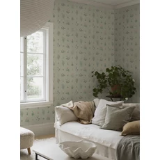 Kép 1/4 - Boras Vintage virágos zöld vlies tapéta Ängsflora Green 53 cm X 10 m