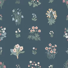 Kép 1/4 - Boras Vintage virágos kék vlies tapéta Ängsflora Blue 53 cm X 10 m