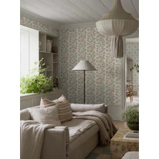 Kép 2/3 - Boras Romantikus rózsás zöld-rózsaszín vlies tapéta Elsa Pink 53 cm X 10 m