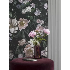 Kép 1/8 - Boras Modern rózsa mintás fekete-rószaszín New Dawn Rose Black 53 cm X 10 m