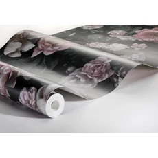 Kép 8/8 - Boras Modern rózsa mintás fekete-rószaszín New Dawn Rose Black 53 cm X 10 m