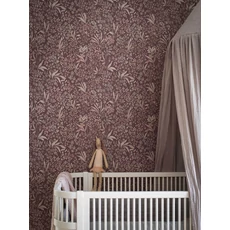 Kép 2/8 - Boras Romantikus levél mintás bordó vlies tapéta Nocturne Red 53 cm X 10 m