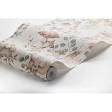 Kép 10/10 - Boras Erdő állatai bézs vlies gyerek tapéta Minou Beige 49 cm X 10 m