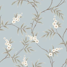 Kép 1/3 - Boras Virágindás skandináv kék vlies tapéta Floral Tree Blue 53 cm X 10 m