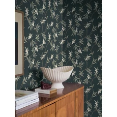 Kép 3/7 - Boras Virágindás skandináv fekete vlies tapéta Floral Tree Black 53 cm X 10 m