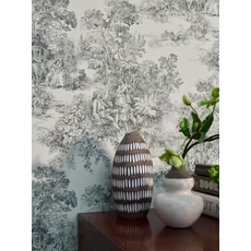 Kép 3/4 - Boras Klasszikus toile mintás fekete-fehér vlies tapéta Toile de Jouy Black 53 cm X 10 m
