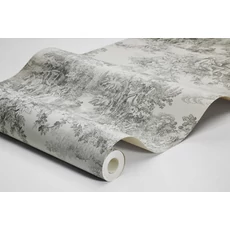 Kép 4/4 - Boras Klasszikus toile mintás fekete-fehér vlies tapéta Toile de Jouy Black 53 cm X 10 m