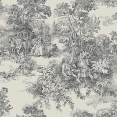 Kép 1/4 - Boras Klasszikus toile mintás fekete-fehér vlies tapéta Toile de Jouy Black 53 cm X 10 m