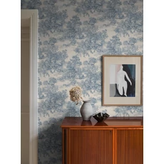 Kép 5/6 - Boras Klasszikus toile mintás kék vlies tapéta Toile de Jouy Blue 53 cm X 10 m