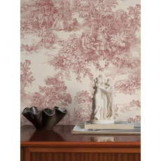 Kép 5/6 - Boras Klasszikus toile mintás piros vlies tapéta Toile de Jouy Red 53 cm X 10 m