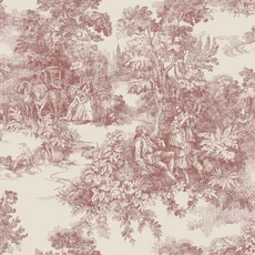 Kép 1/6 - Boras Klasszikus toile mintás piros vlies tapéta Toile de Jouy Red 53 cm X 10 m