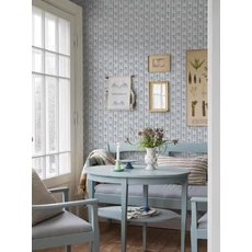 Kép 3/5 - Boras Csíkos virágos skandináv kék vlies tapéta Nejlikerand Blue 53 cm X 10 m